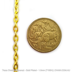 Hammered Trace Chain in a Gold Plated Finish. Size: 1.0mm, T100H. Jewellery Chain, Australia wide shipping. Shop chain.com.au