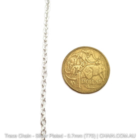 Trace Chain in a Silver Plated Finish. Size: 0.7mm, T70. Jewellery Chain, Australia wide shipping. Shop chain.com.au