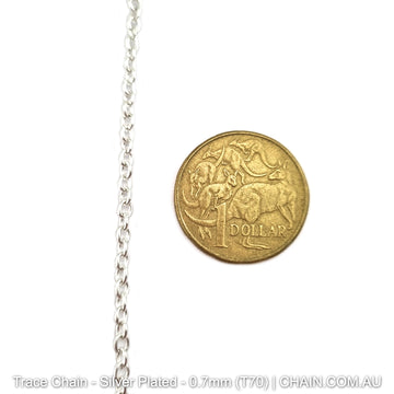 Trace Chain in a Silver Plated Finish. Size: 0.7mm, T70. Jewellery Chain, Australia wide shipping. Shop chain.com.au