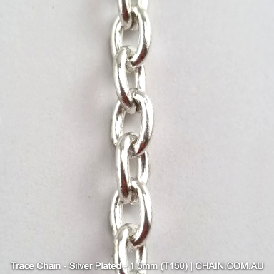 Trace Chain in a Silver Plated Finish. Size: 1.5mm, T150. Jewellery Chain, Australia wide shipping. Shop chain.com.au