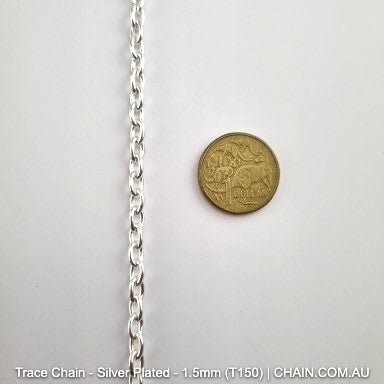 Trace Chain in a Silver Plated Finish. Size: 1.5mm, T150. Jewellery Chain, Australia wide shipping. Shop chain.com.au