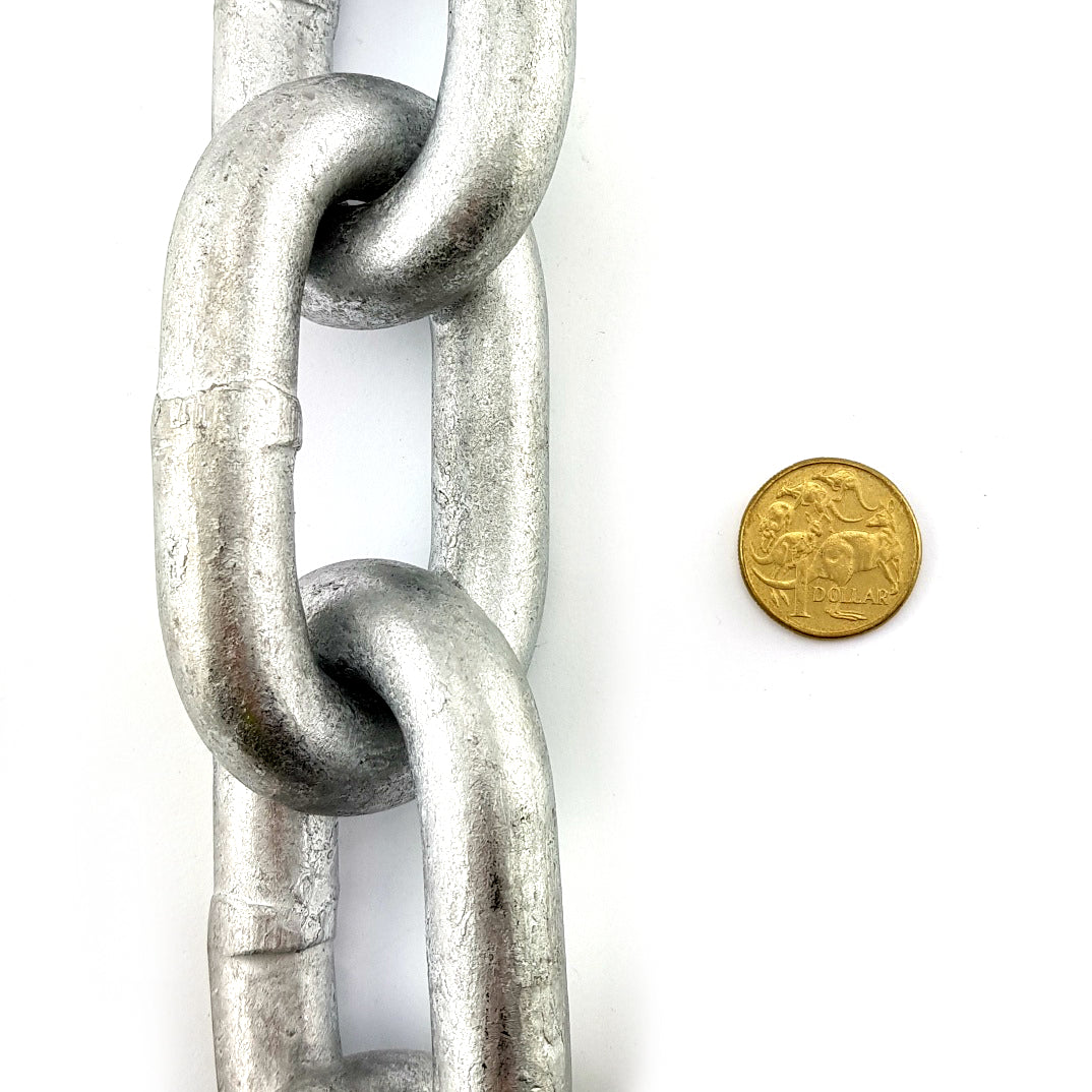 Commercial grade galvanised welded link chain, size 16mm. Chain by the metre. Melbourne, Australia