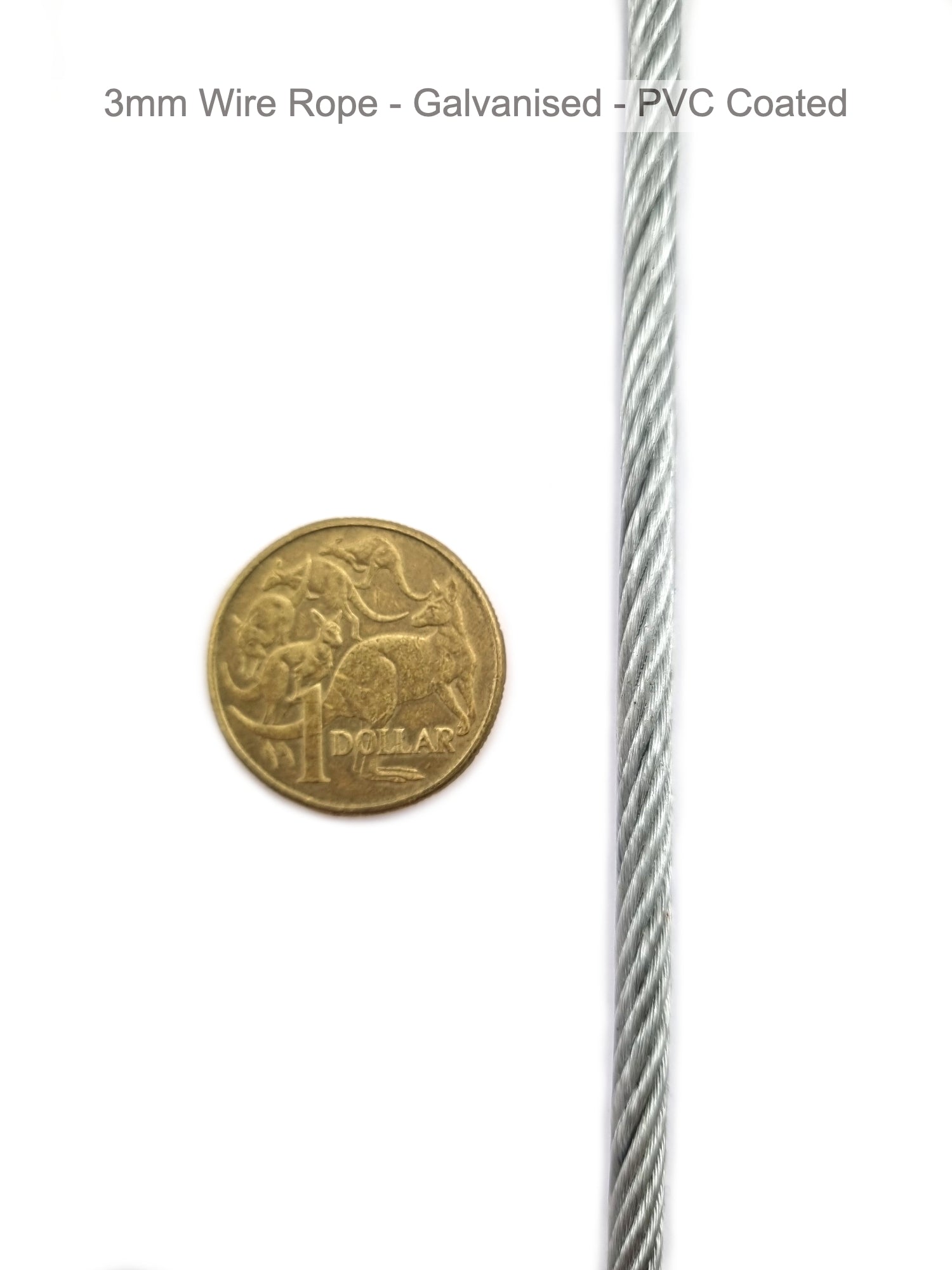 3mm PVC coated galvanised wire rope (wire cord / wire cable). Shop online chain.com.au. Australia wide shipping.